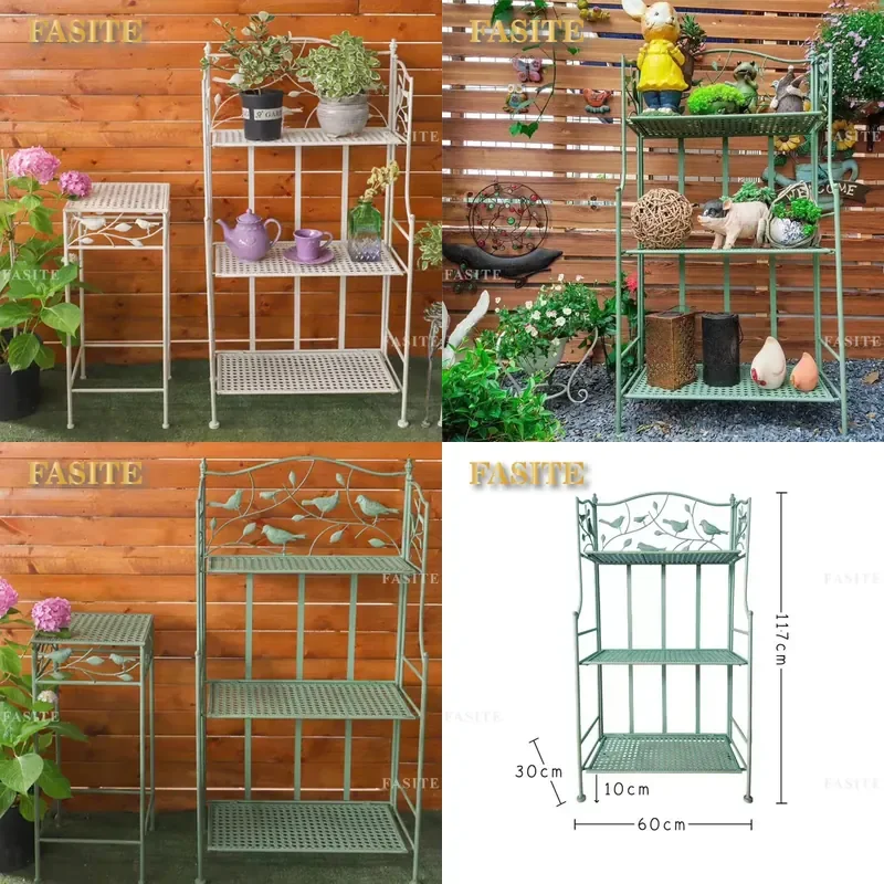 For Wrought Iron Three Tier Flower Stand Plant Pot Rack Outdoor Balcony Garden Simple Succulent Green Plant Storage Shelf