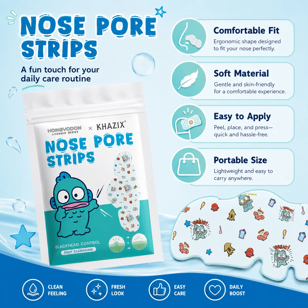 Hello Kitty Cute Nose Patches, 10Hydrocolloid Acne Pads,  Fun Designs, Gentle and Waterproof, Skin-Friendl image 4