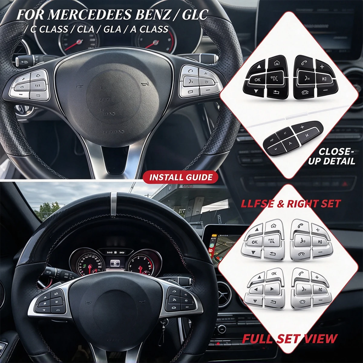 Sport Style ABS Steering Wheel Button Cover For Mercedes Benz GLC X253 C W205 CLA GLA A X156 C117 W176 - Decal