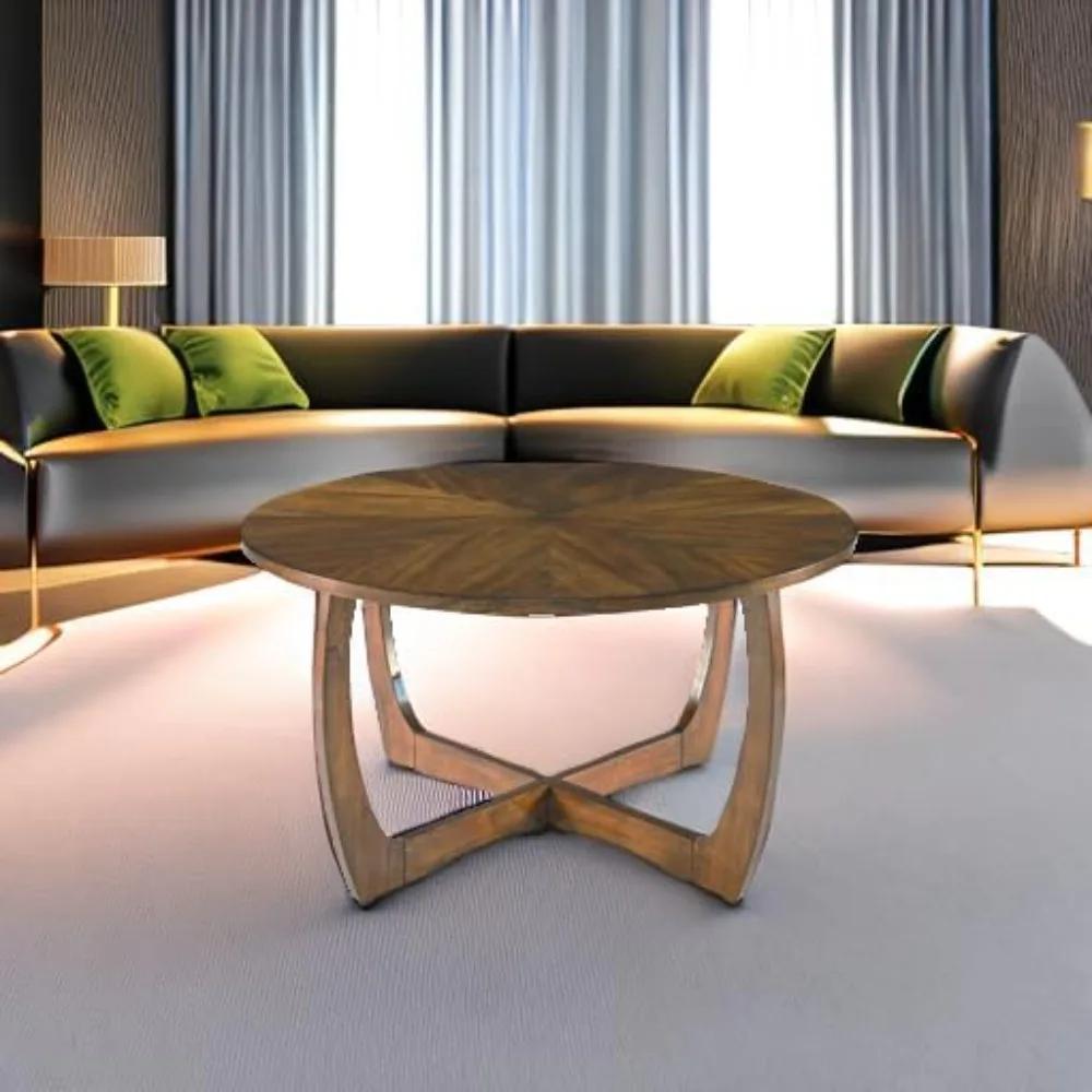 Round Wood Coffee Table, Mid Century Modern Round Walnut Coffee Tables for Living Room, 33.5 Dia. Circle Drum Coffee T