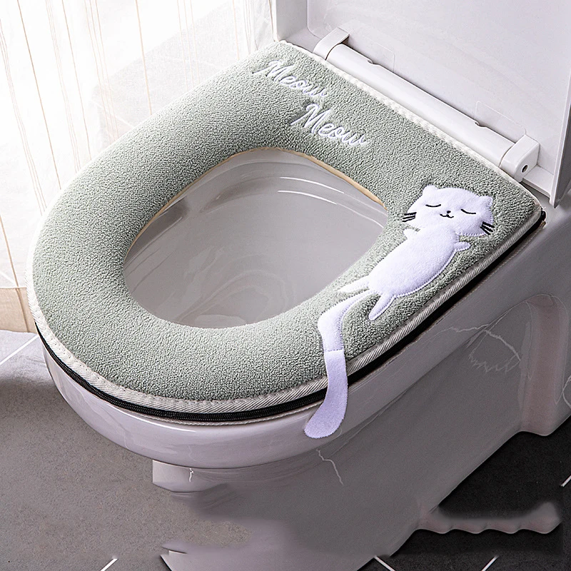 Universal Toilet Seat Cover Winter Warm Soft WC Mat Bathroom Washable Removable Zipper With Flip LidHandle Waterproof Household