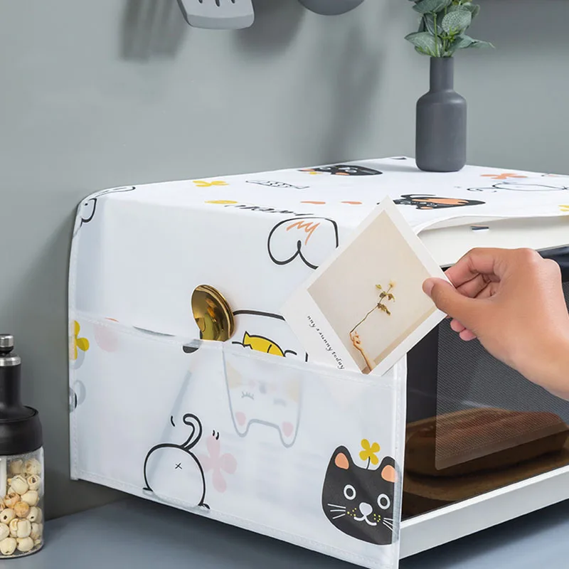 Microwave Dust Cover with Pocket Reusable Microwave Cover with Cartoon Design To Prevent Dust and Fumes in The Kitchen and Home