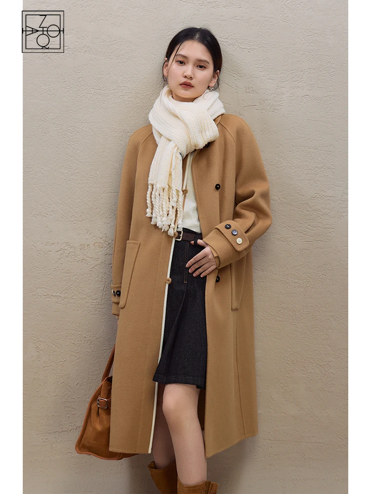 ZIQIAO High Count Australian Wool Cashmere Double-sided Woolen Coat for Women 2023 Winter New Style Mid-length Wool Coats Female