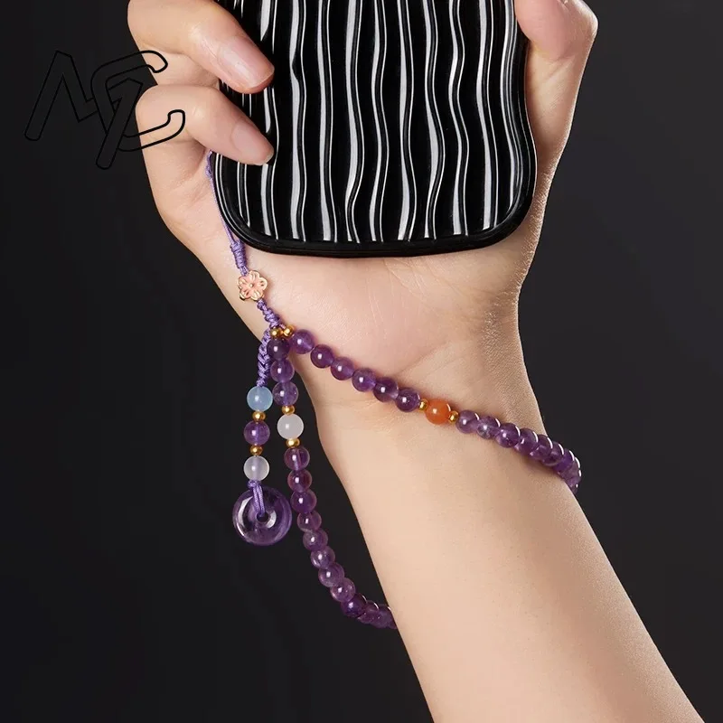 Jade Dream Amethyst Bodhi Lotus Bead Donut Bracelet Charms Jewelry Gift Phone Strap Natural Gemstones Accessories Purple Designe