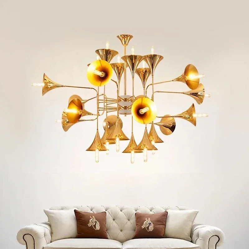 

2024 Originality Design Flared Trumpet Lamp Gold Chandelier Design Kitchen Exhibition Hall Study Drawing Room