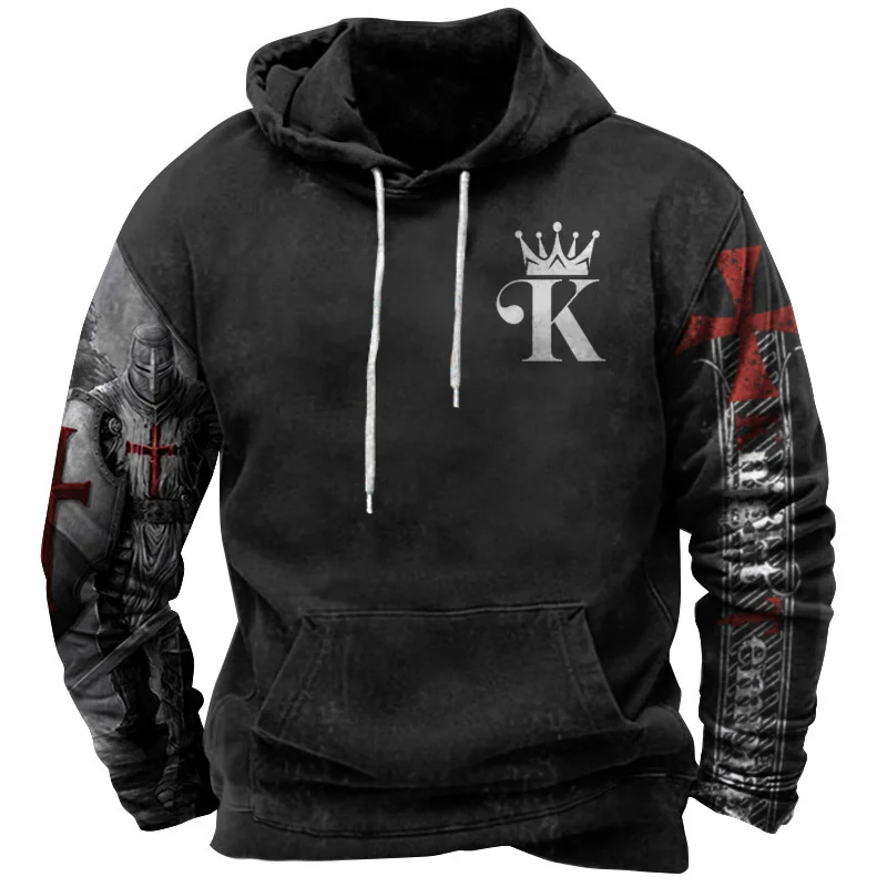 Vintage Hoodie 3D printed Knight Temple For Men Sport Shirt Oversized Tops Retro Hooded Plus Size Fashionable Street Loose