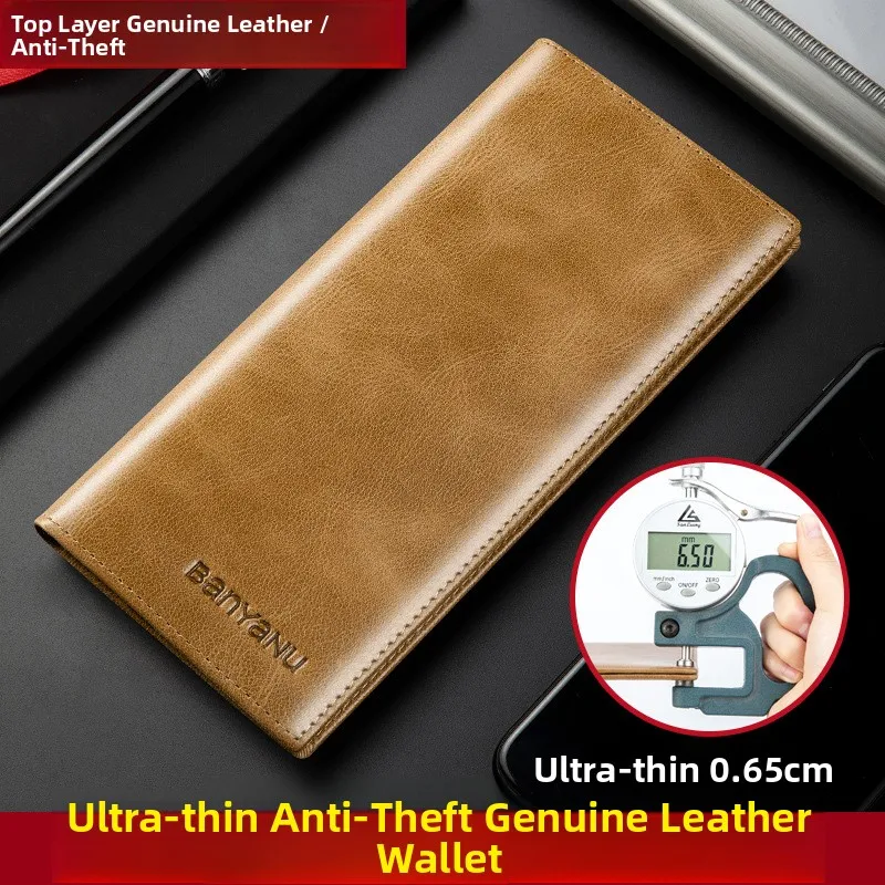 Banyanu Leather Factory Wallet Men's Short Leather Ultra Thin Anti theft Brushed Leather Wallet with Zipper Wallet Women