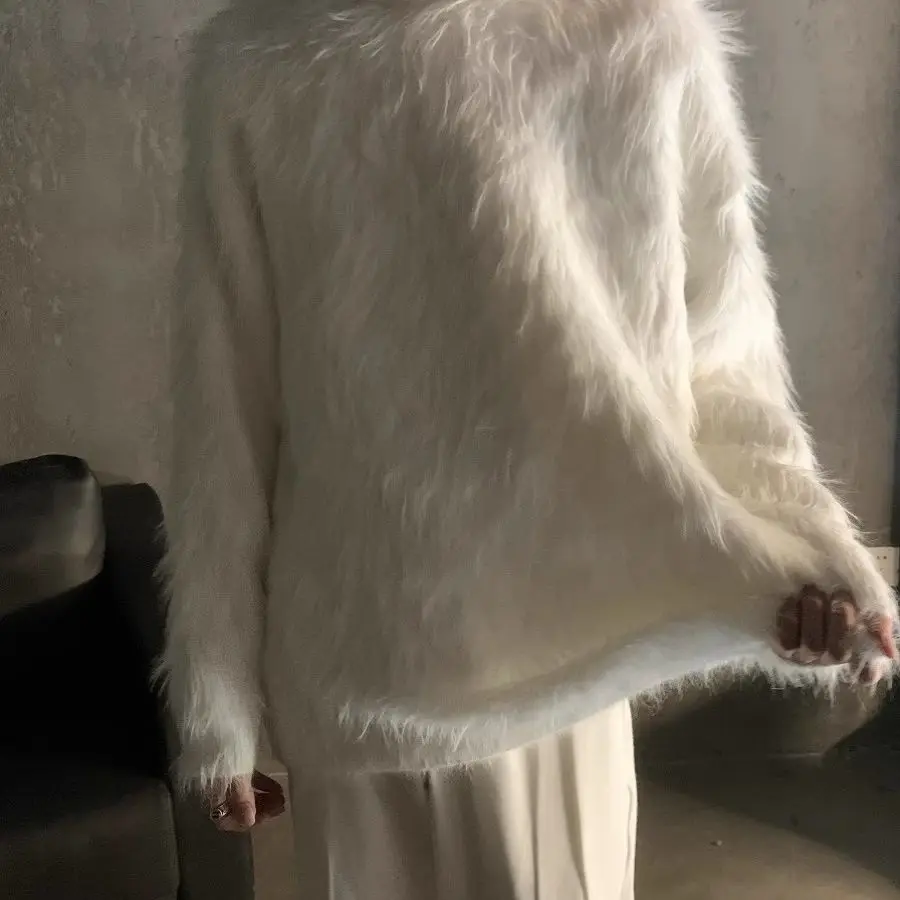 

Мужской свитер из имитации меха норки для зимы, толстый, мягкий, повседневный, свободный, с круглым вырезом, вязаный