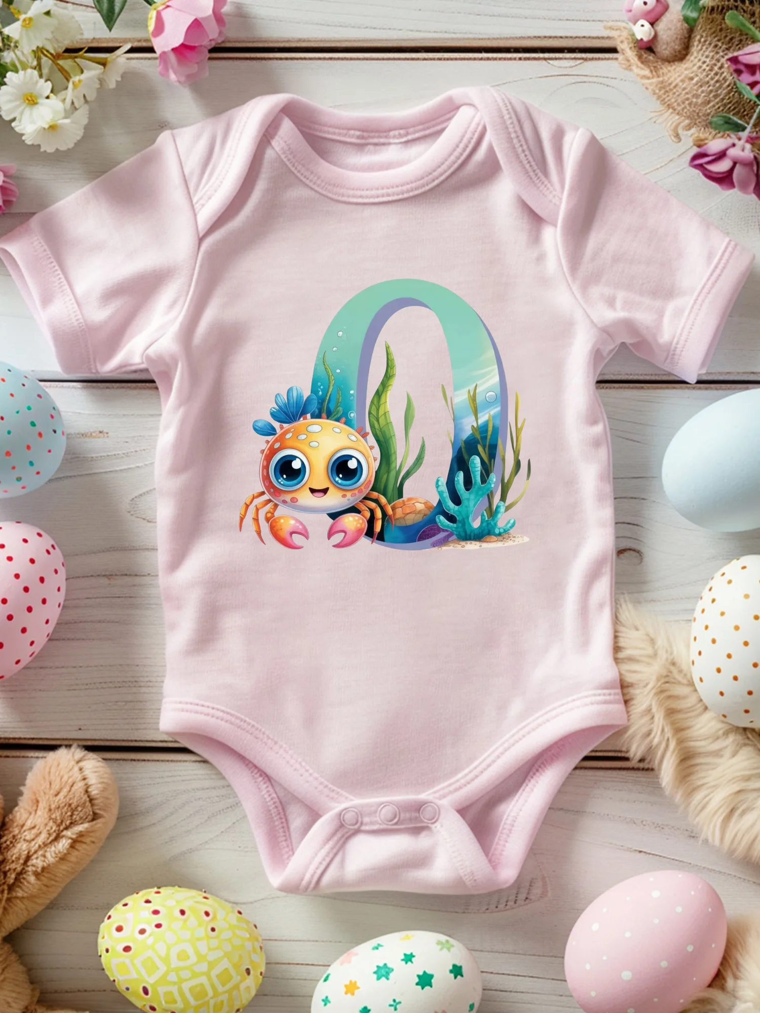 Crab Zero Unisex Baby Crawling Suit, 100% Cotton Soft Onesie, All-Season Wear Pink Bodysuit 190GSM