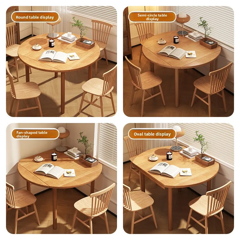 Solid Wood Folding Round Dining Table Expandable Nordic Walnut Chairs Set Small Apartment Dinning Table Kitchen Table Furniture view 5