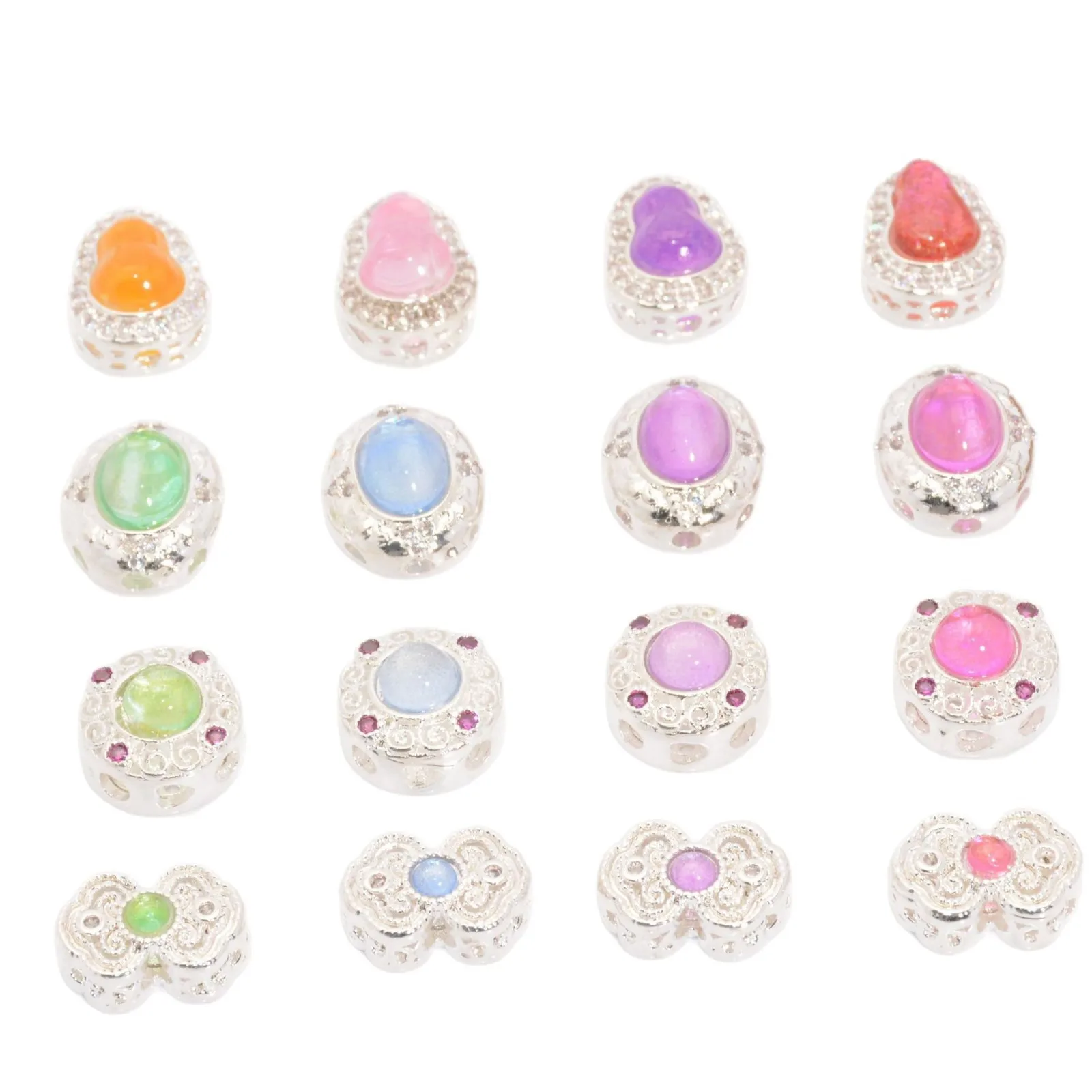 7 Pieces Jewelry Making Accessories Copper Silver Plated Inlaid with Moonstone Beads DIY Necklace Bracelet Material Wholesales