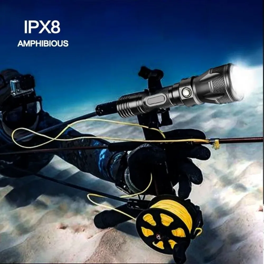 Professional Scuba Diving Flashlight LED Dive Torch Underwater Lighting IPX8 Waterproof Night Diving Emergency Lantern view 5
