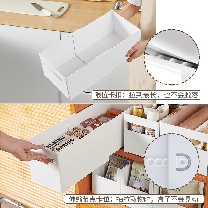 Telescopic Japanese Right Angle Storage Box Kitchen Cabinet Storage Box Extractable Table Debris Sorting Deep Cabinet