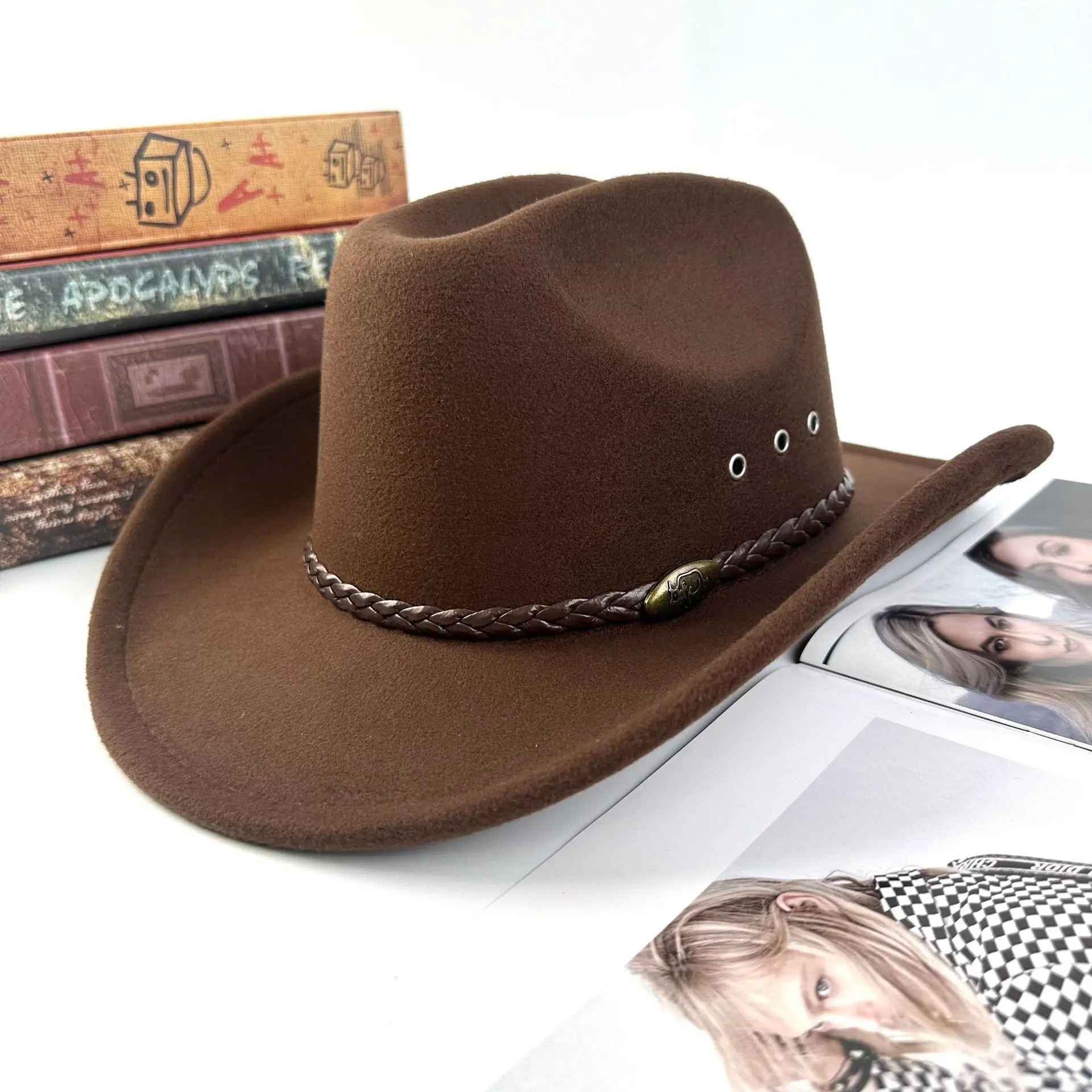 

Foreign trade explosion ethnic style western cowboy men's and women's sunshade sunscreen big eaves jazz hat