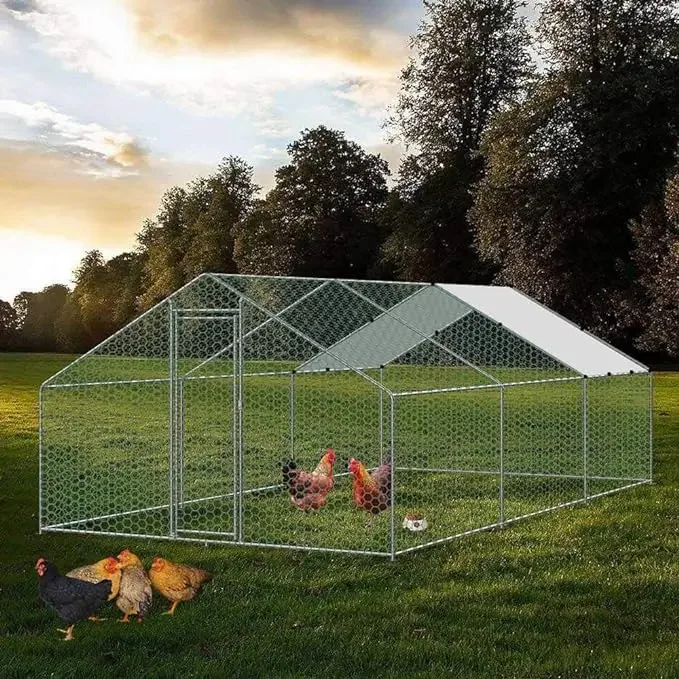 

Large Chicken Coop Walk-in Metal Poultry Cage House Rabbits Habitat Cage Spire Shaped Coop w/Waterproof & Anti-Ultraviolet Cover