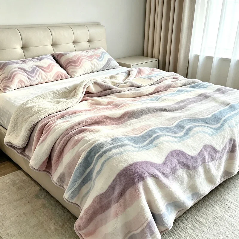 1pcs Flannel Double-layer Thicked Blanket Exquisite Shell Embroidered Edge Coral Velvet Sofa Bed Shawl Blankets Plush Bed Sheet