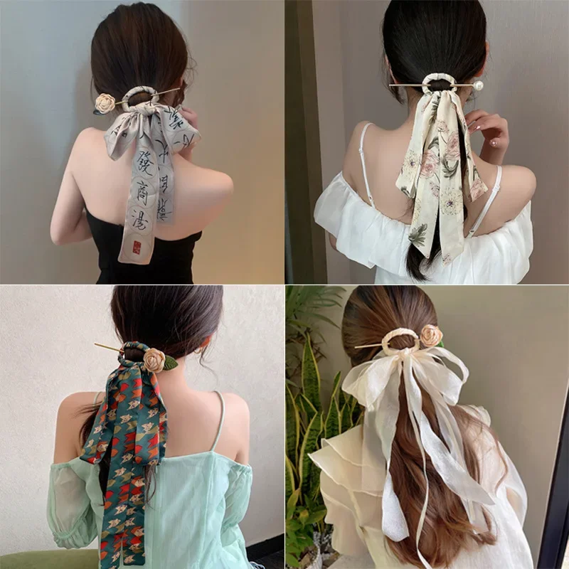 Thousand-character hairpins, streamers, tied hairbands, and simple antique women's bows, modern Hanfu headdresses, and hairpins