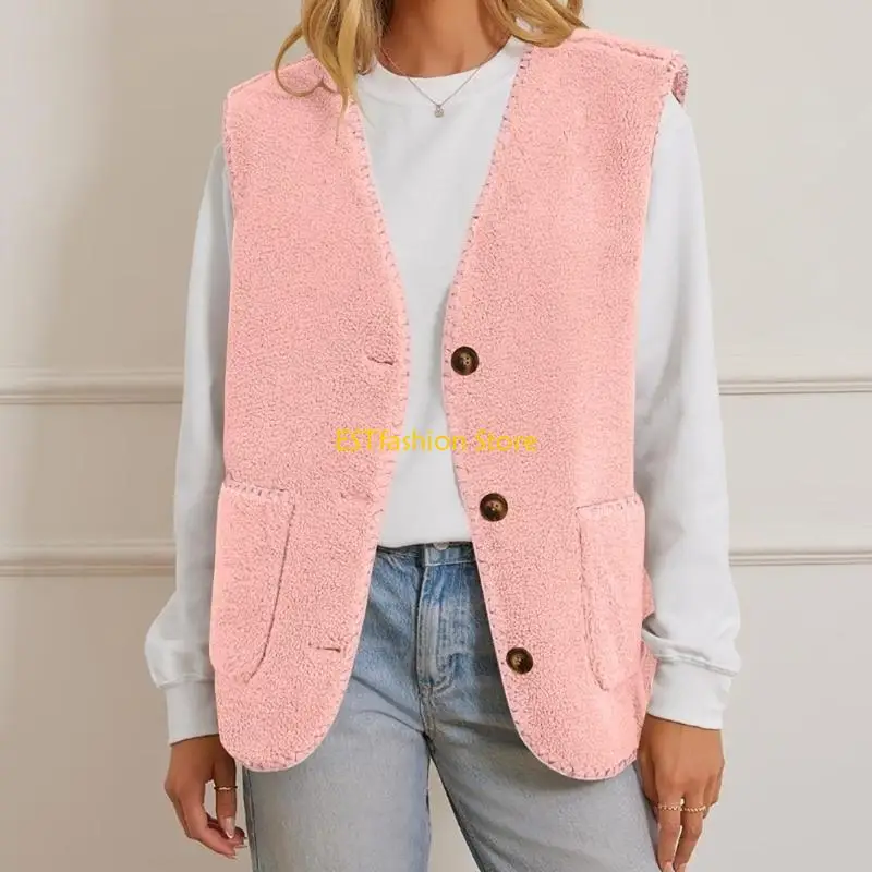 Y5GC Women's Wool Lightweight V-Neck Front Button Sleeveless Casual Warm Wool Vest