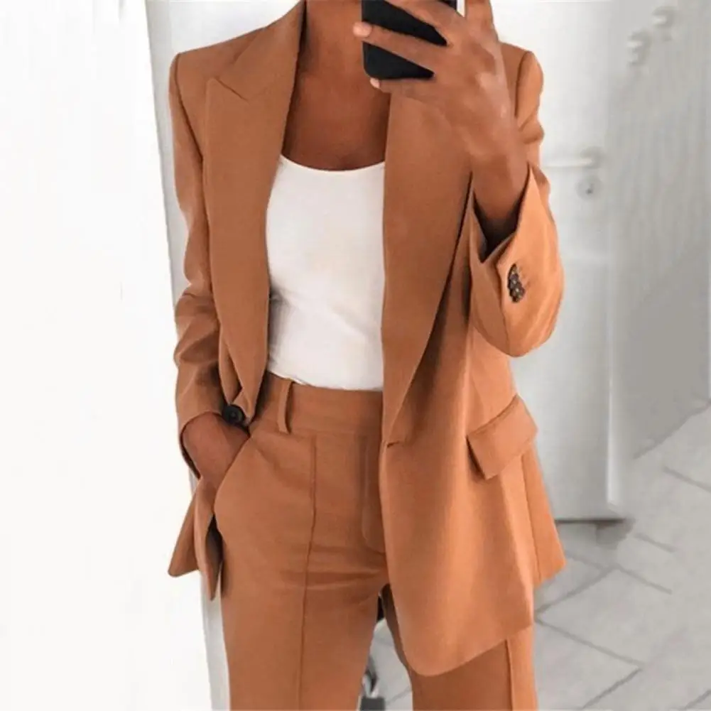 Turndown Collar Women Blazer Long Sleeve Buttons Blazer for Dating Suit Jacket Solid Color Women\'s Coat