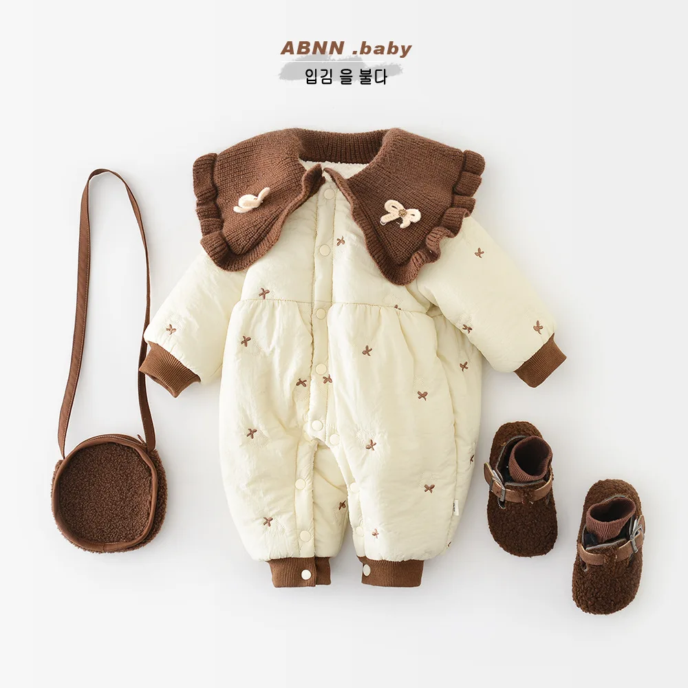 

Детские комбинезоны для маленьких девочек, коллекция 2025 года, зимние утепленные комбинезоны с бантом для детей от 1 до 3 лет, флисовые комбинезоны для новорожденных девочек, комбинезоны