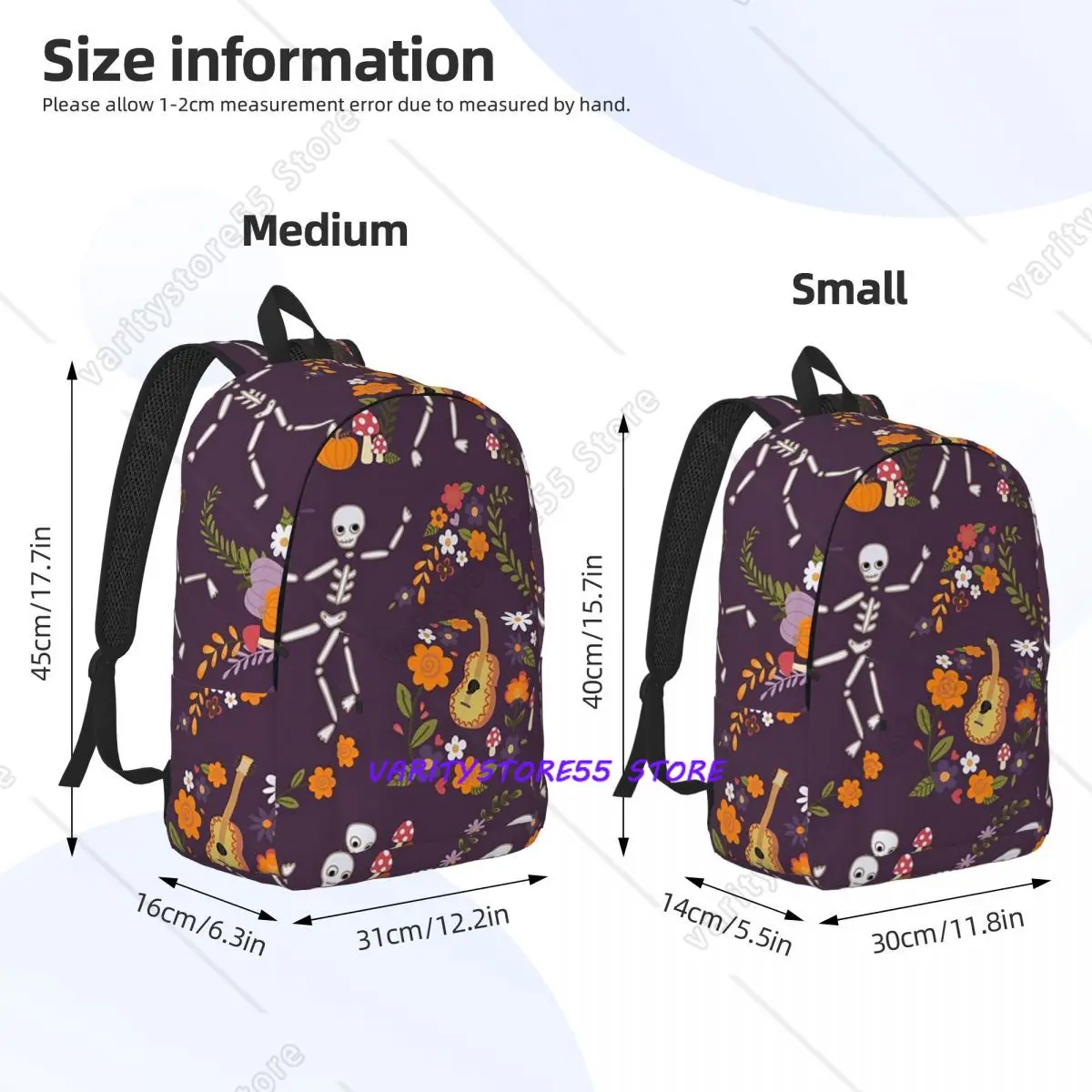 Halloween Barn Dance Dancing Skeletons Floral Backpack Daypack Large Capacity BookBag School Bag Shoulder Bags for Men Women