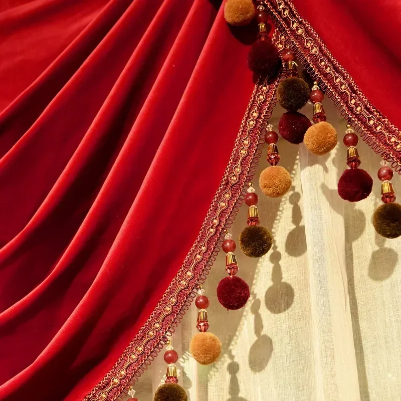 

European Velvet Red Valance Curtains for Living Room Bedroom Luxury Elegant Marriage Room Bay Window Custom Size