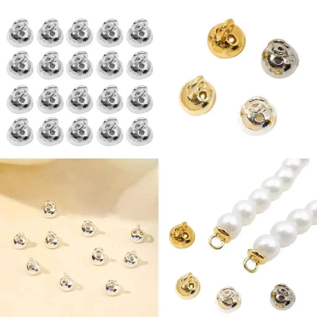 

J78F Set of 20 Pearls Caps with Double Holes Bracelet Ends Connector Jewelry End Caps Practical Necklace Accessories