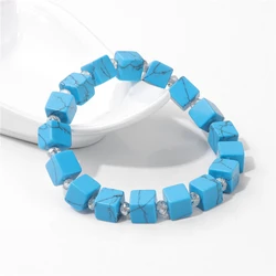 8mm Square Shape Turquois Bracelets For Men Cube Beads Lapis Lazuli Opal Imperial Stone Stretch Bracelet Women Fashion Jewelry