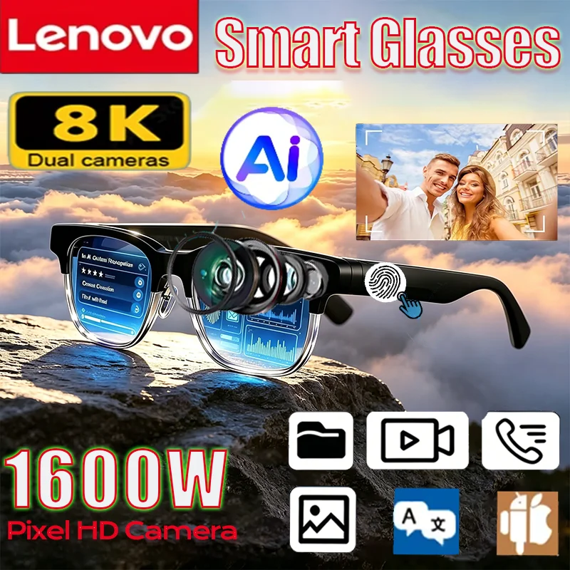 Lunettes Intelligentes Lenovo 8K 1600MP AI : Nouvelles Lunettes HD pour Appels Mains Libres, Traduction IA, Enregistrement de Chat IA, Lecture Musicale