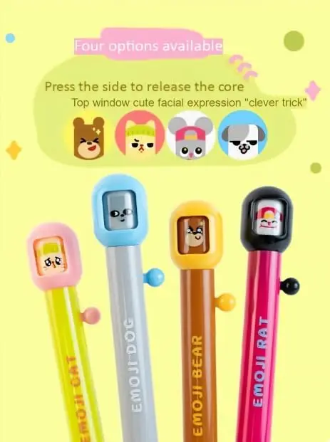 4Pcs Fun Facial Expressions Press Gel Pen Cartoon Style 0.5mm Black Ink
