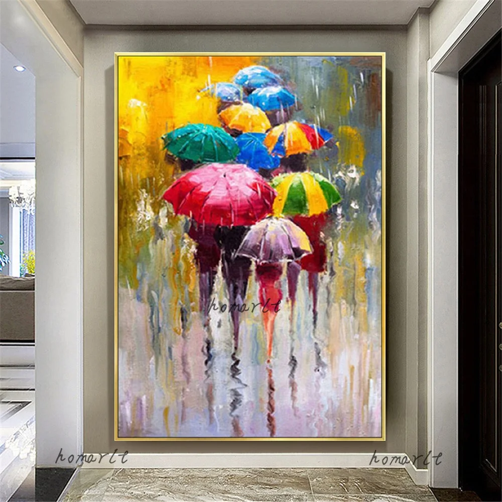 

New Arrival Bright Hand-Painted Impressionism Oil Painting Red Yellow Blue Canvas Picture Modern Wall Art Poster For Home Room