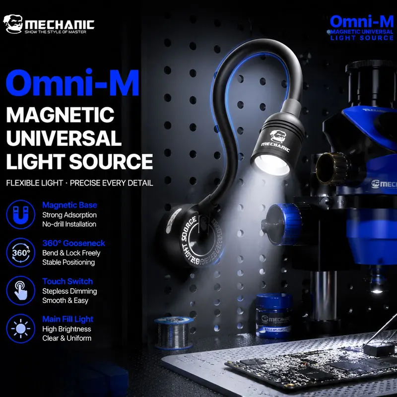 MECHANIC Omni-M Microscope LED Light 5W High CRI Touch Dimmable Magnetic Base Lamp for Phone PCB Soldering Repair Workbench