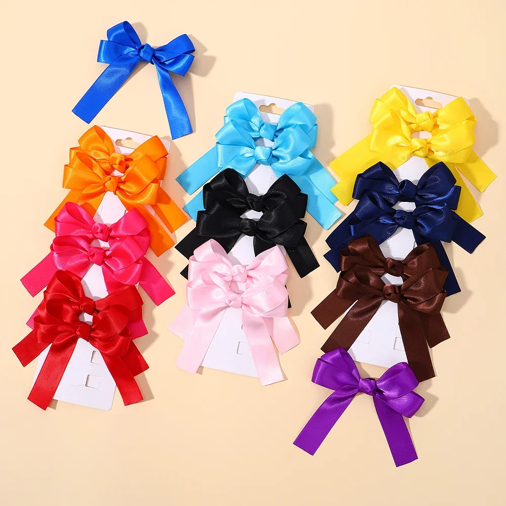 2pcs Cheer Up Bowknot Hair Clips for Girl Solid Color Ribbon Bows Hairpins Hairgripe Kids Boutique Hair Accessories Wholesale