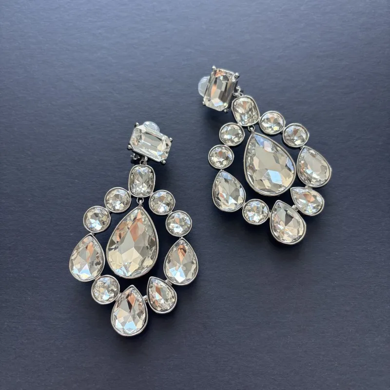 Gorgeous oversized sparkly clip-on earrings exaggerated court perfect for wedding ear jewelry