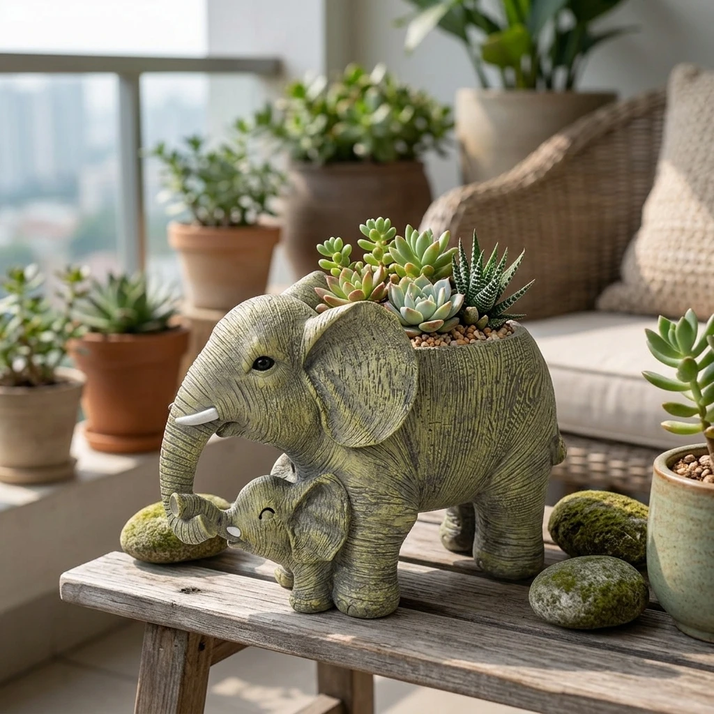 Cute Elephant Planter Pot Succulent Container for Garden Patio Outdoor Yard Decor UV Resistant Resin Flower Pot Durable