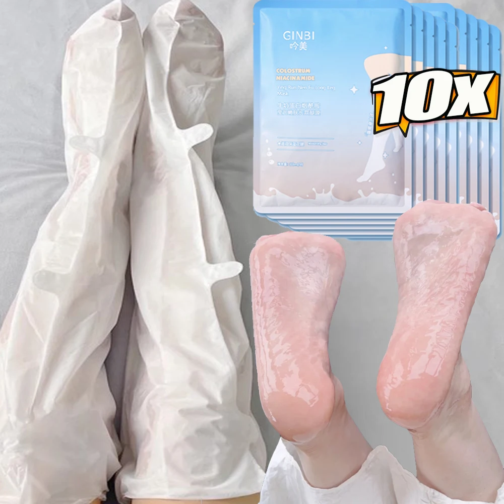 10pcs Milk Anti Cracked Long Foot Leg Masks Moisturizing Remove Dead Skin Exfoliating Pedicure Socks Feet Hand Mask Skin Care