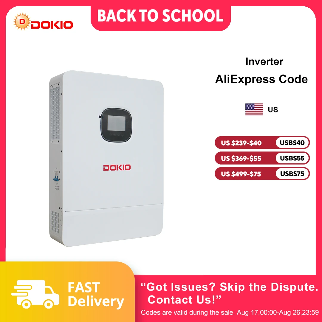 DOKIO 10KW Bidirectional Off-Grid Pure Sine Wave Solar Inverter, 120V Split Phase 240V, 10kW PV Input, Home Energy Storage System, Support Solar Panel Battery Charging, Off Grid Household Power Supply