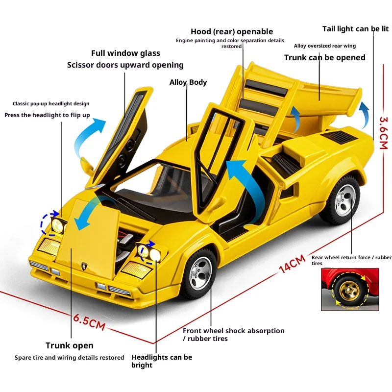 Lambo Countache LP5000 Alloy Die-Cast Simulation Model Children's Toy Car Boy Gift Car Toy Ornaments