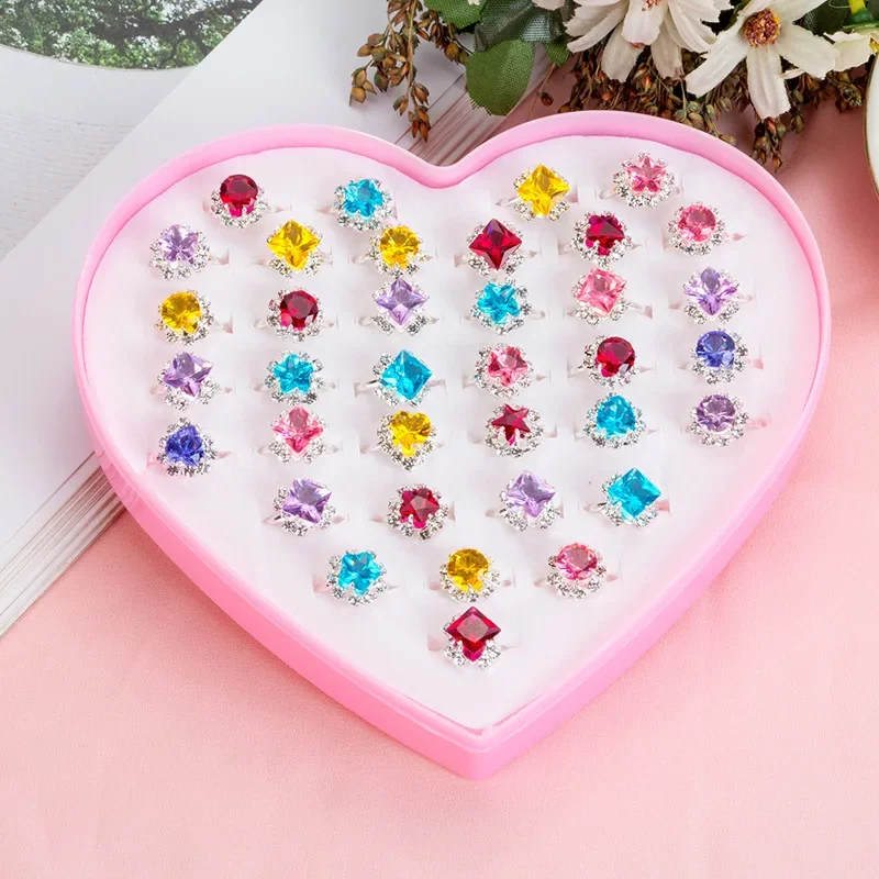 10pcs Children Girl Adjustable Rings Simulated Diamond Ring Cute Mix Kids Jewelry Rings Set Girl Pretend Play and Dress Up Rings