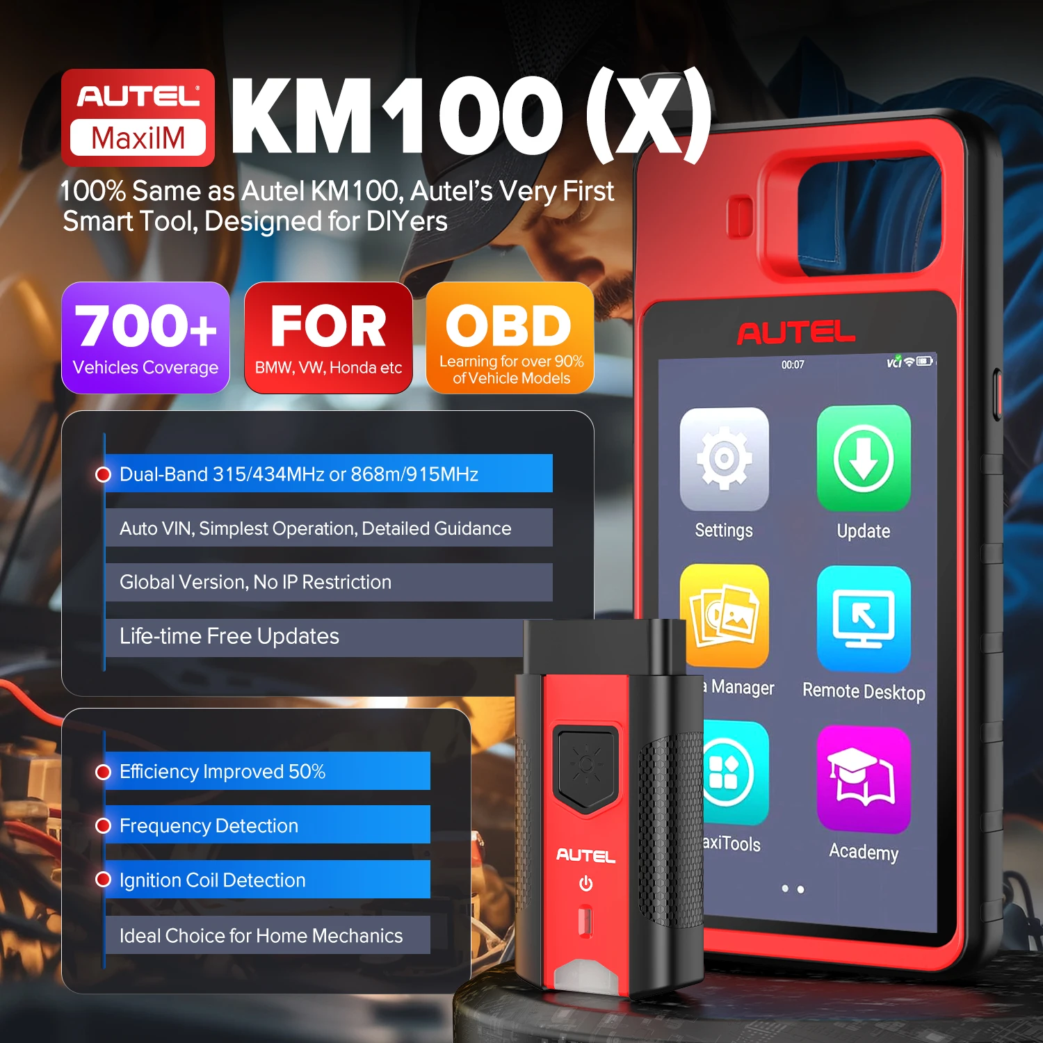 Autel MaxiIM KM100 Key Fob Programmer Immobilizer Tool Key Creation IMMO Learning Chip Read Write Cloning Lifetime free update