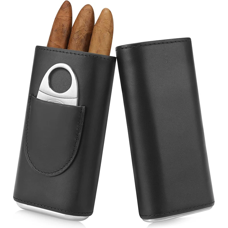 PU Leather Cigar Case - Cedar Wood Lining Travel Humidors for Cigars - Cigar Accessories