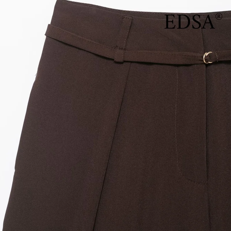 EDSA Damen-Hose mit weitem Bein, lockerer Bein und dünnem Gürtel, hohe Taille, einfarbig, lange All-Match-Hose