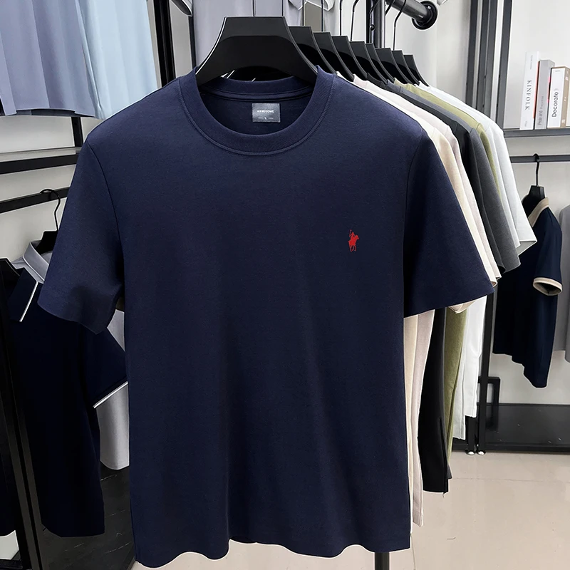 الراقية مصمم العلامة التجارية قصيرة الأكمام تي شيرت الرجال الصيف موضة جديدة بول المهر التطريز عادية الحرير الجليد القطن تنفس