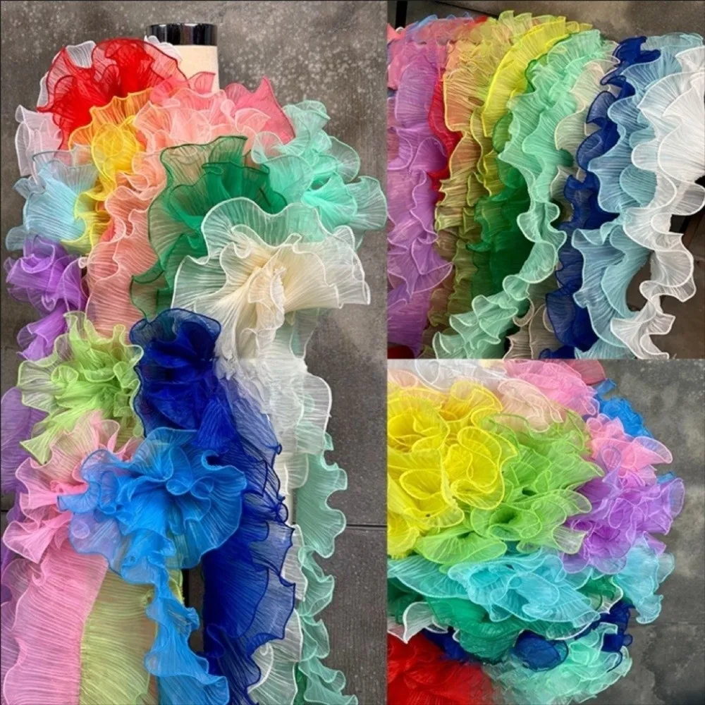 1 Yard Pleated Fabric Magic Color Double Layered Pleated Lace Accordion Fold Pearl Three-Dimensional Mermaid Lace Dance Dress