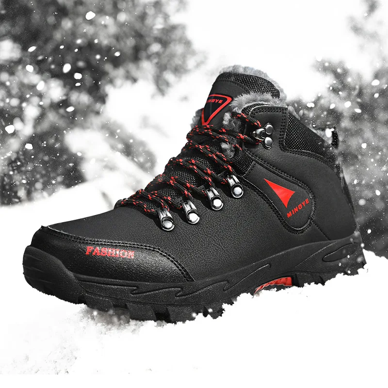 

【2025 AW】Мужская походная обувь, размер 47, высокие уличные ботинки с флисовой подкладкой, дышащие, противоскользящие, для холодной погоды, для треккинга