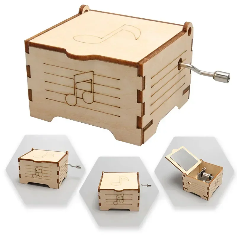 2026 New model High-quality DIY Wooden Phonograph Music Box Kit Hand Cranked Assembly Model Creative Handmade Ornament for Kids