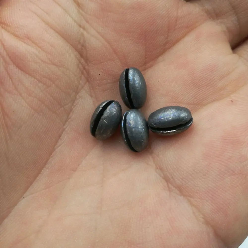 20PCS/Bag 1B to 7B Premium Solid Oval Split Shot Lead Sinker Bean Shaped Weight Lead Fishing Lure Accessories
