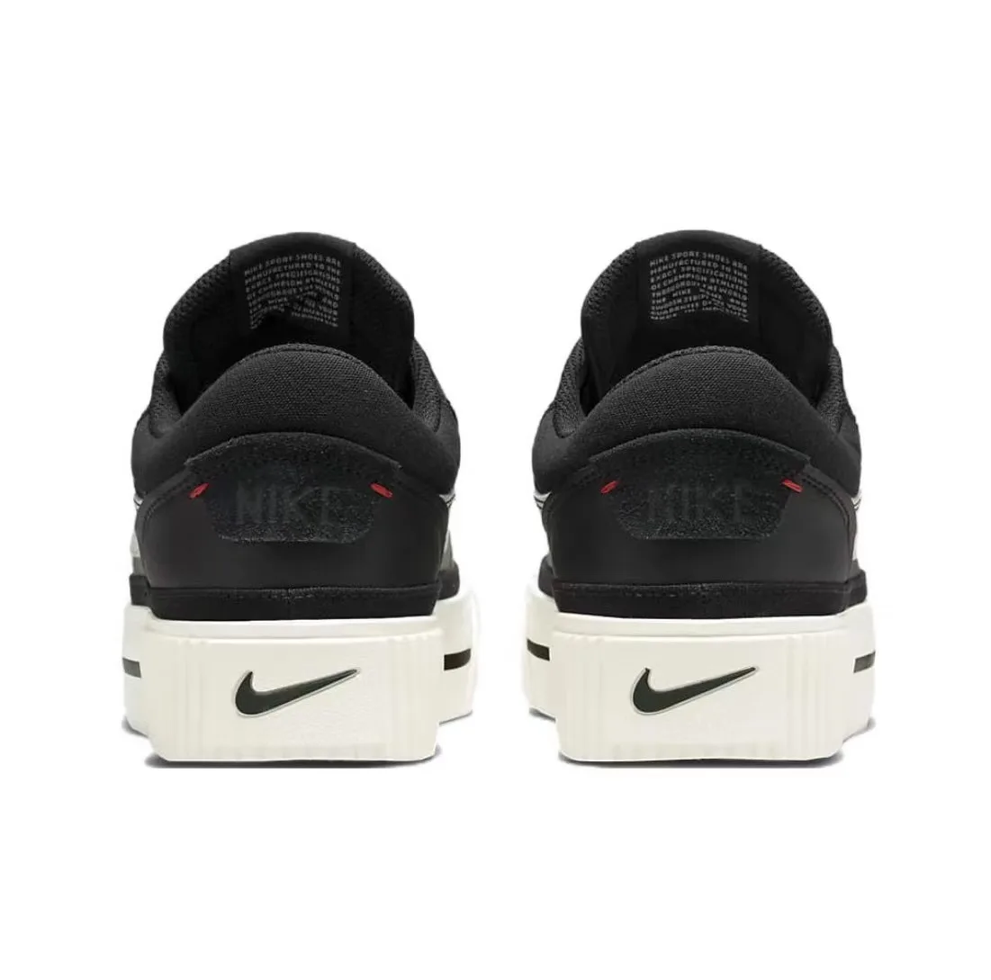 حذاء Nike Court Legacy Lift Leather المضاد للانزلاق ماص للصدمات ومقاوم للاهتراء بقصة منخفضة للنساء باللونين الأبيض والأسود