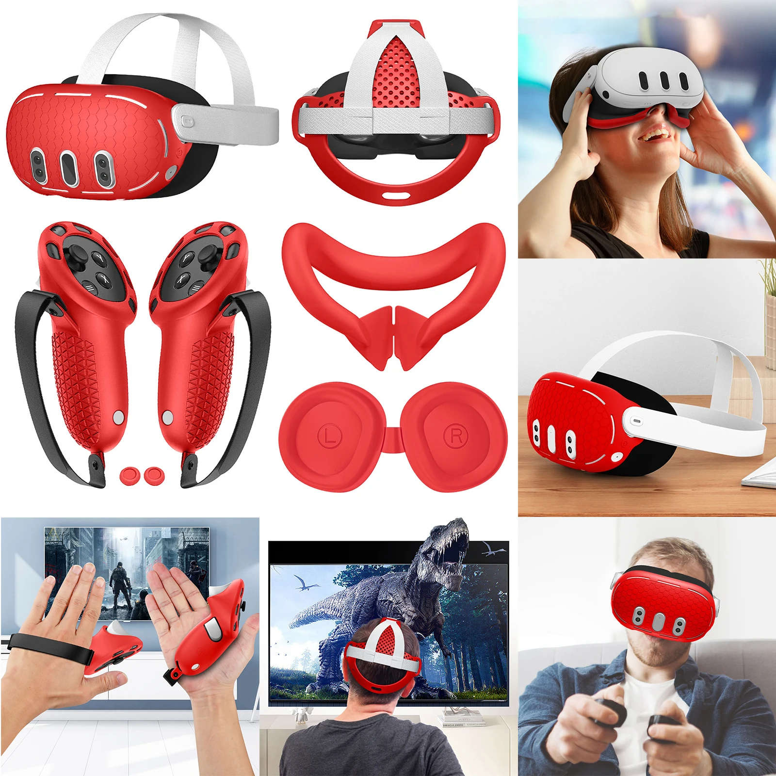 

6 In1 Silicone Accessories Controller Grip Cover Face Cover Lens Protector Joystick Covers for Meta Quest 3 for Oculus Quest 3