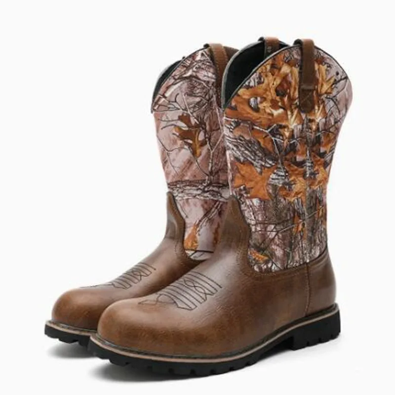 Large Size 48 Men's Boots Classic Handmade Embroidery Leather Booties Vintage Western Cowboy Boots Fashion Mens Motorcycle Botas